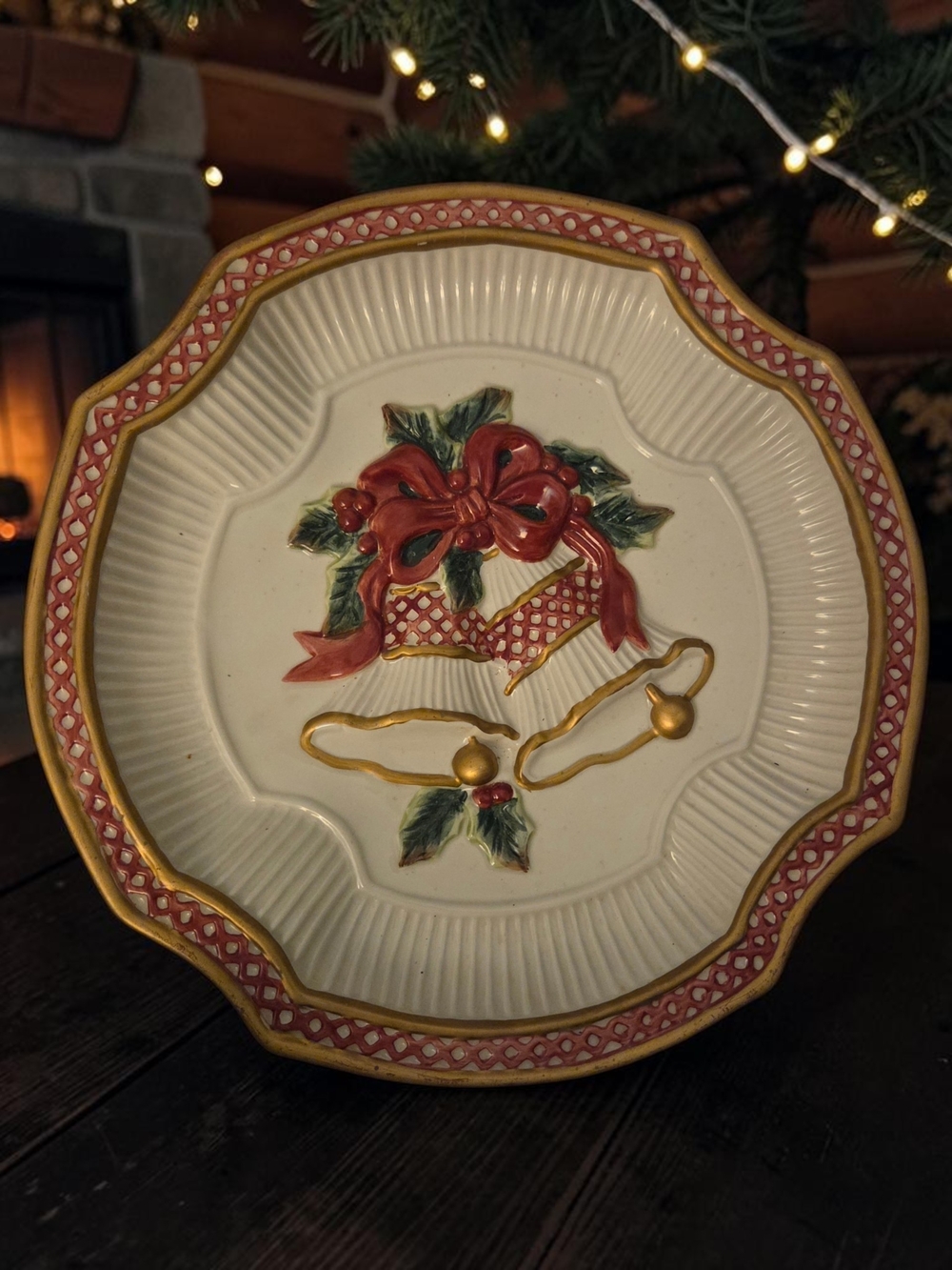 Fitz and Floyd Holiday Bells Collection Canape or Decorative Hanging Plate EUC